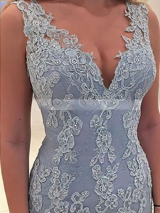 Gorgeous V-Neck Lace Applique Trumpet/Mermaid Prom Dress