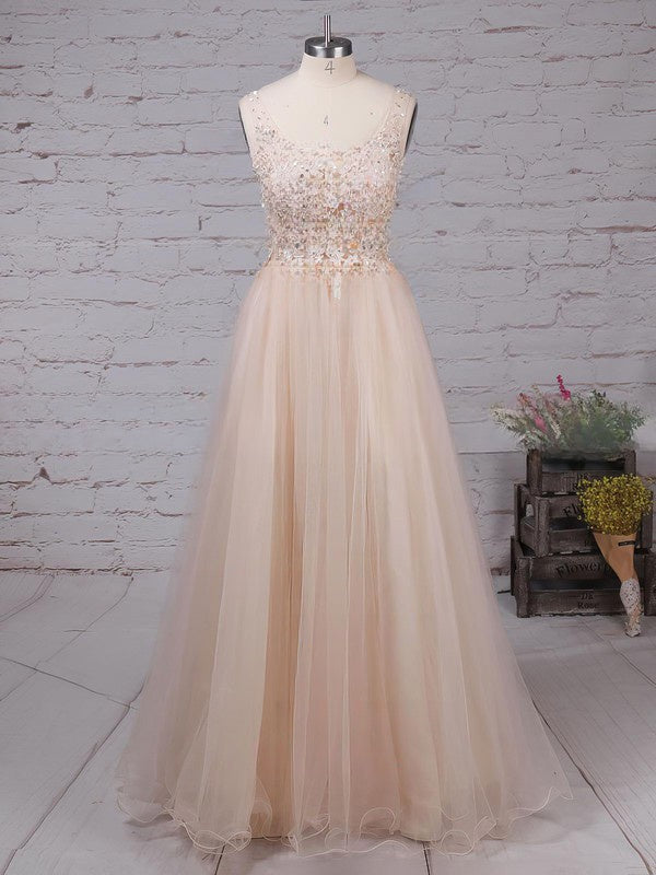 V-neck Tulle Appliques Lace Prom Dress for Ball Gown/Princess Floor-length