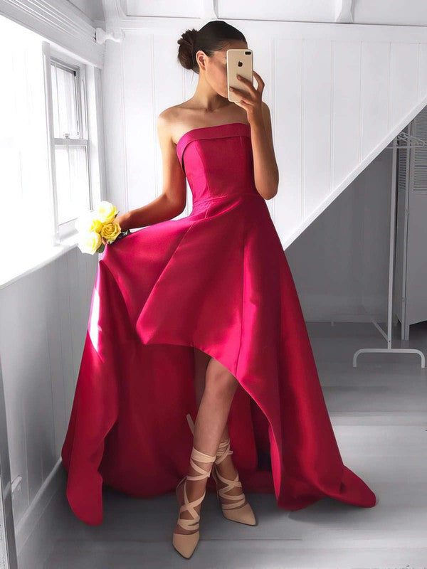 A-line Strapless Satin Asymmetrical Prom Dress
