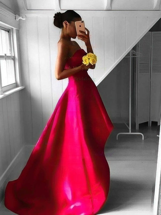 A-line Strapless Satin Asymmetrical Prom Dress