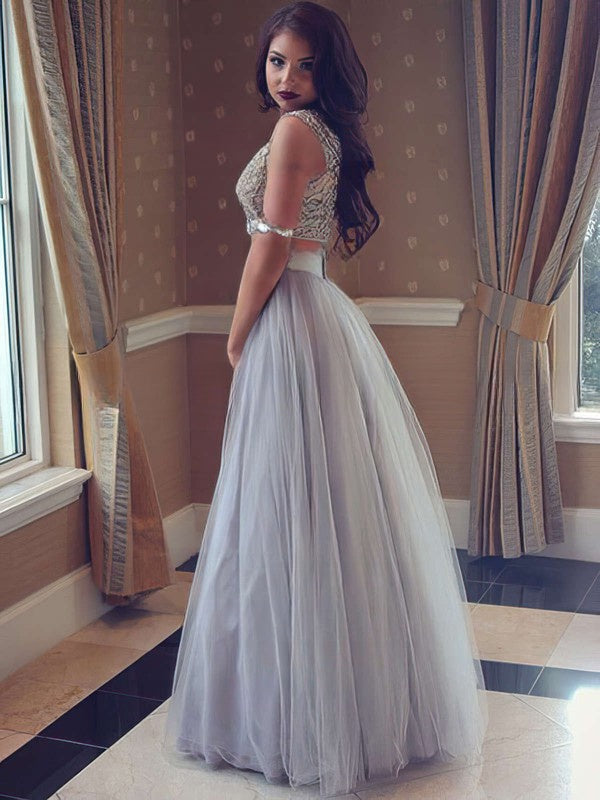 Princess-Look Prom Dresses with Scoop Neck & Pearl Detailing