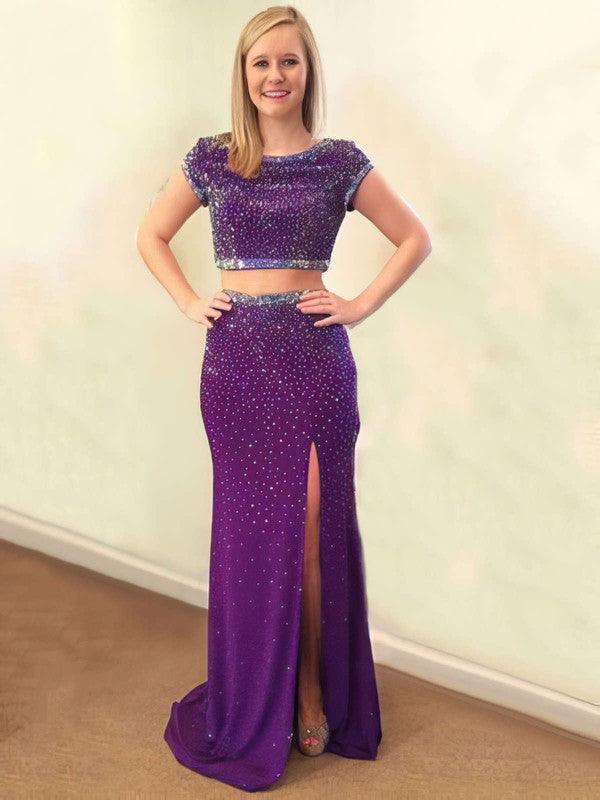 Silk-like Satin Trumpet/Mermaid Prom Dress with Split Front and Scoop Neck