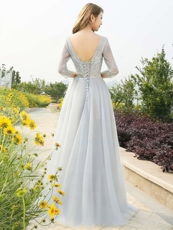 A-Line Scoop Neck Appliques Lace Tulle Prom Dress