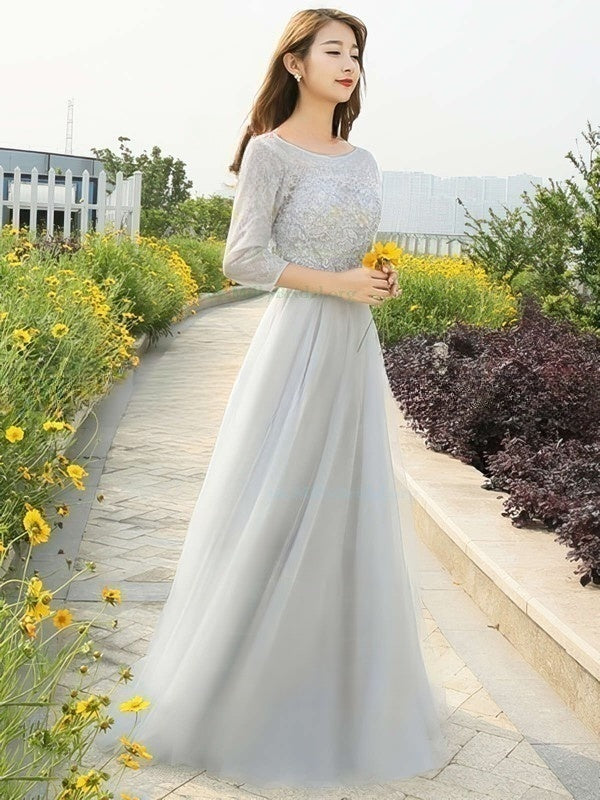 A-Line Scoop Neck Appliques Lace Tulle Prom Dress