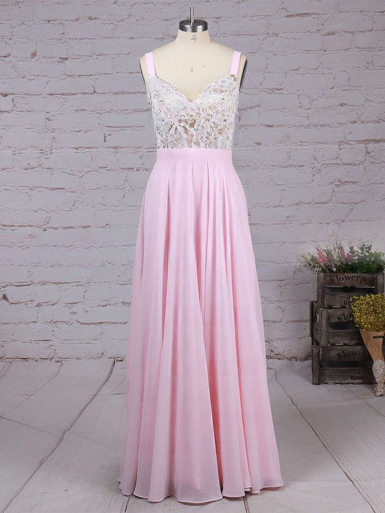 A-line V-neck Chiffon Floor-length Beading Prom Dresses