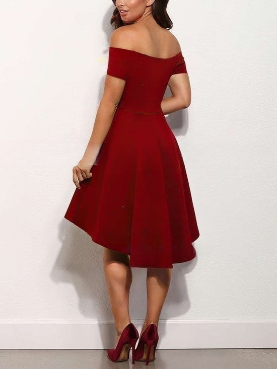 A-line Off-the-shoulder Satin Asymmetrical Prom Dresses Short