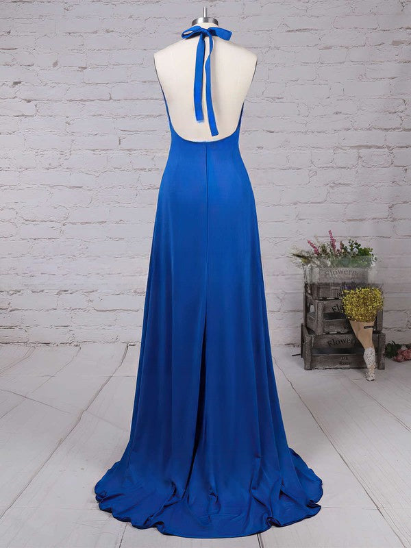 A-line Halter Prom Dress with Split Front and Sweep Train