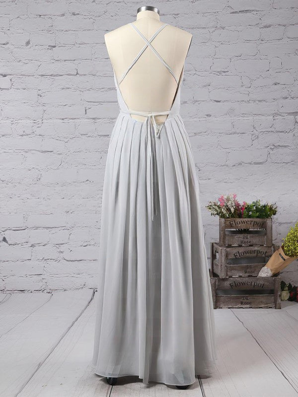 A-line V-neck Chiffon Split Front Prom Dress for Floor-length Style