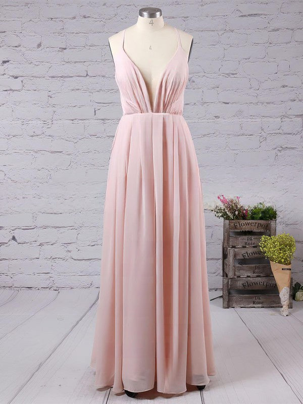 A-line V-neck Chiffon Split Front Prom Dress for Floor-length Style