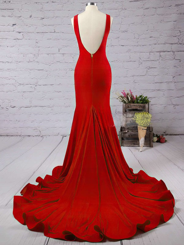 Glamorous Trumpet/Mermaid Scoop Neck Jersey Court Train Prom Dresses