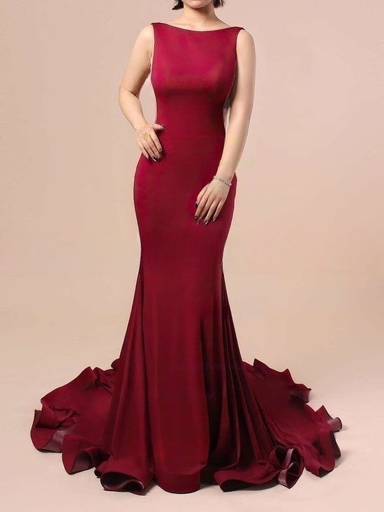 Glamorous Trumpet/Mermaid Scoop Neck Jersey Court Train Prom Dresses