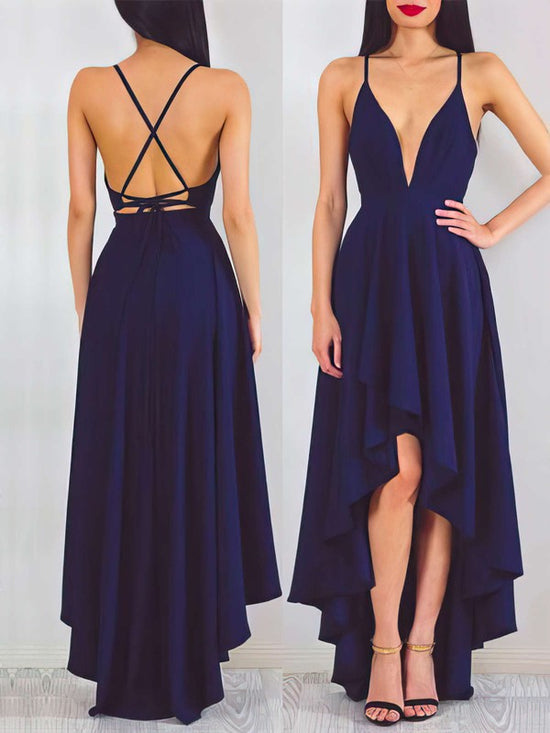 A-line V-neck Chiffon Asymmetrical Prom Dresses