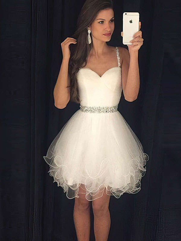 A-line Sweetheart Tulle Short Prom Dress with Beading