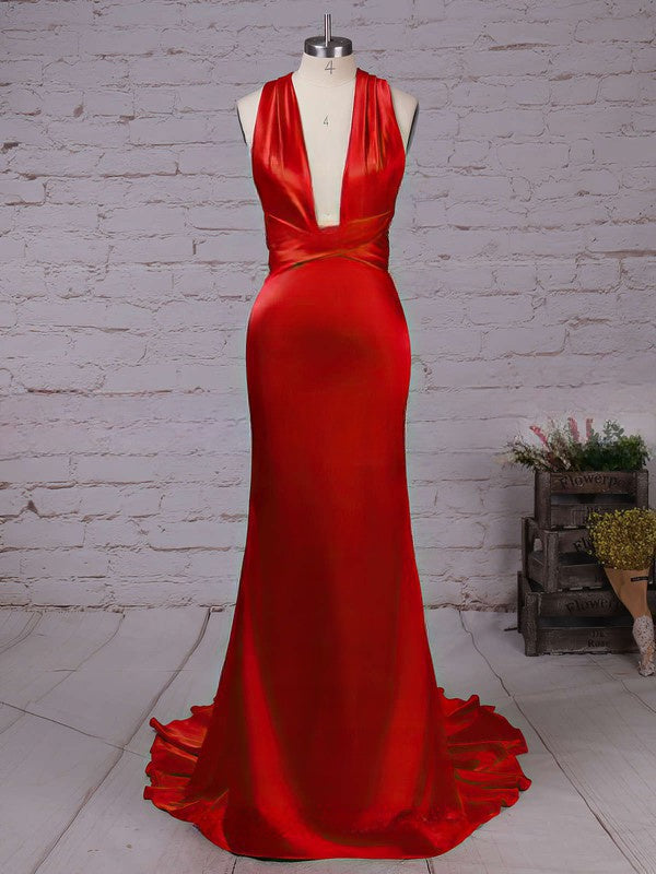 V-neck Silk-like Satin Court Train Prom Dress for Trumpet/Mermaids
