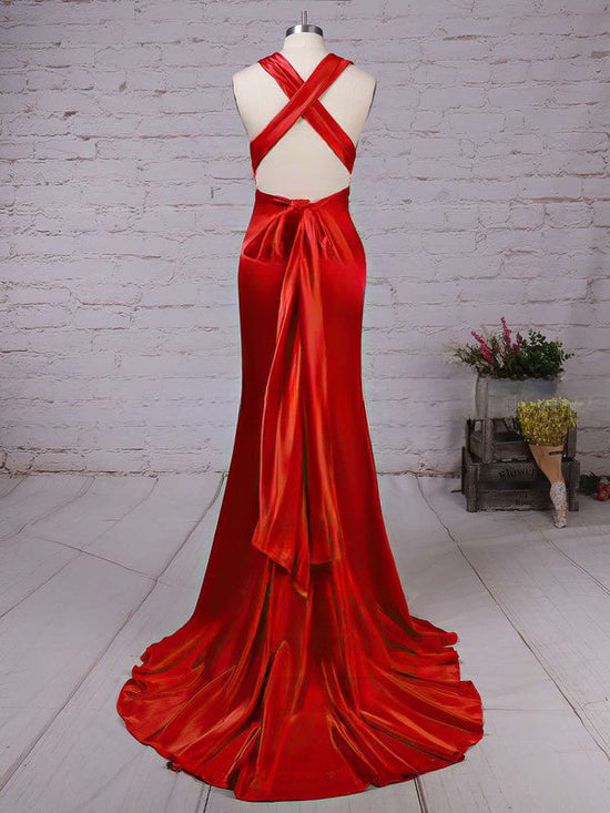 V-neck Silk-like Satin Court Train Prom Dress for Trumpet/Mermaids