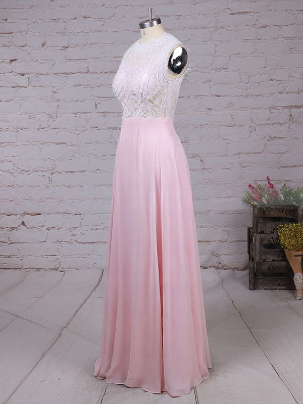 A-Line Scoop Neck Lace Chiffon Prom Dress with Beading Detail