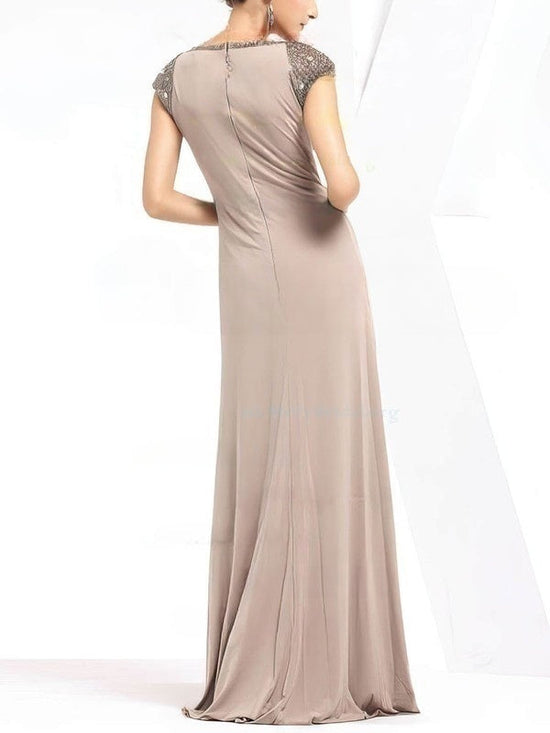 Chiffon Floor-length Prom Dress with Sheath/Column V-neck and Criss Cross Design