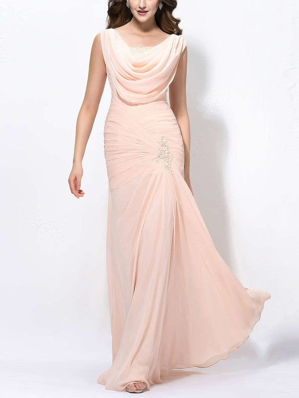 Elegant Sheath/Column Cowl Neck Chiffon Prom Dress with Ruffles