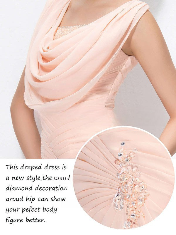 Elegant Sheath/Column Cowl Neck Chiffon Prom Dress with Ruffles