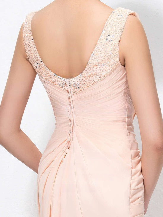 Elegant Sheath/Column Cowl Neck Chiffon Prom Dress with Ruffles