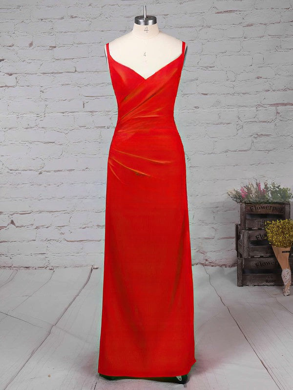 V-neck Silk-like Satin Split Front Prom Dresses with Sheath/Column Ankle-length Style