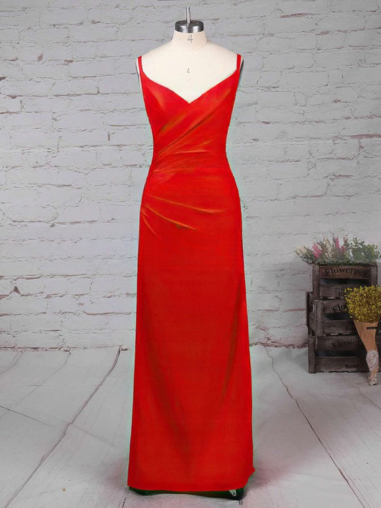 V-neck Silk-like Satin Split Front Prom Dresses with Sheath/Column Ankle-length Style