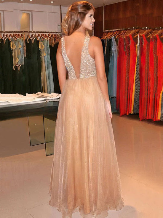 Princess V-neck Organza Prom Dress with Crystal Detailing