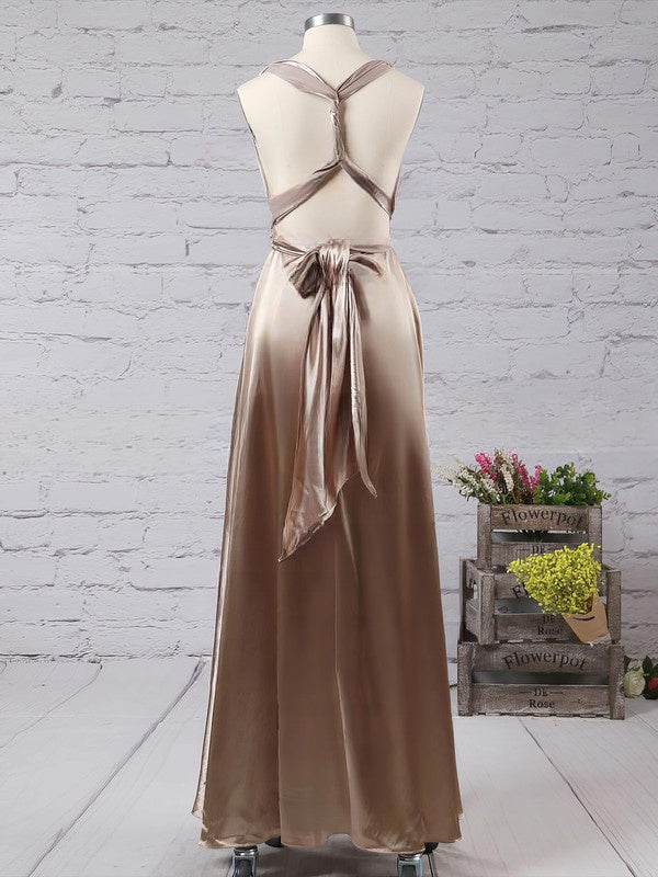 V-Neck Silk-Like Satin A-Line Floor-Length Prom Dress with Ruffles