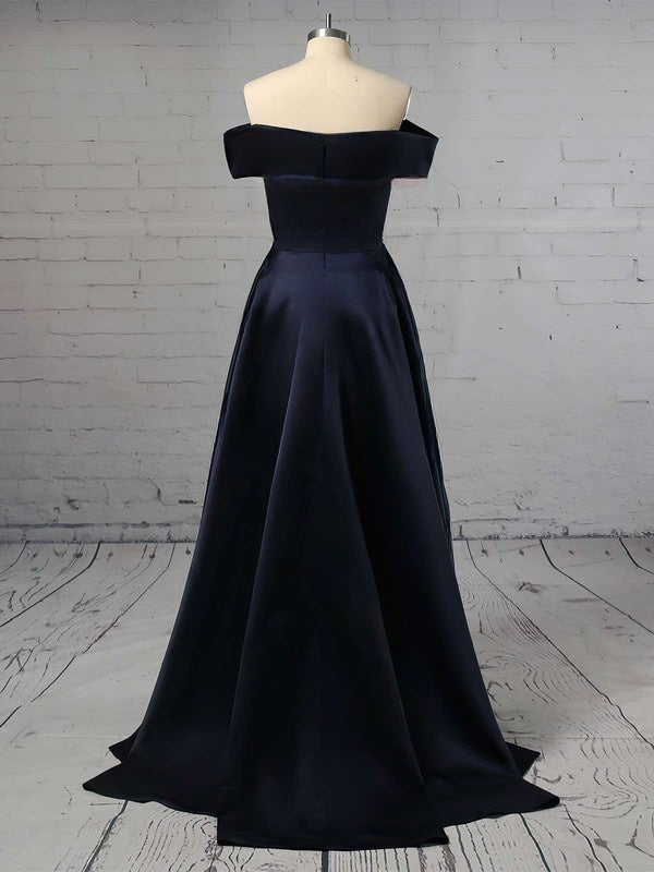 Off-the-shoulder Satin Ball Gown with Pockets and Sweep Train for Prom