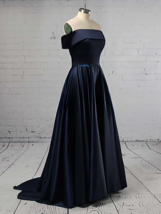 Off-the-shoulder Satin Ball Gown with Pockets and Sweep Train for Prom