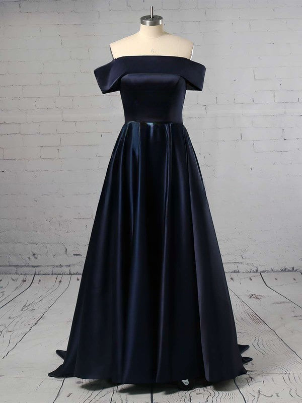 Off-the-shoulder Satin Ball Gown with Pockets and Sweep Train for Prom