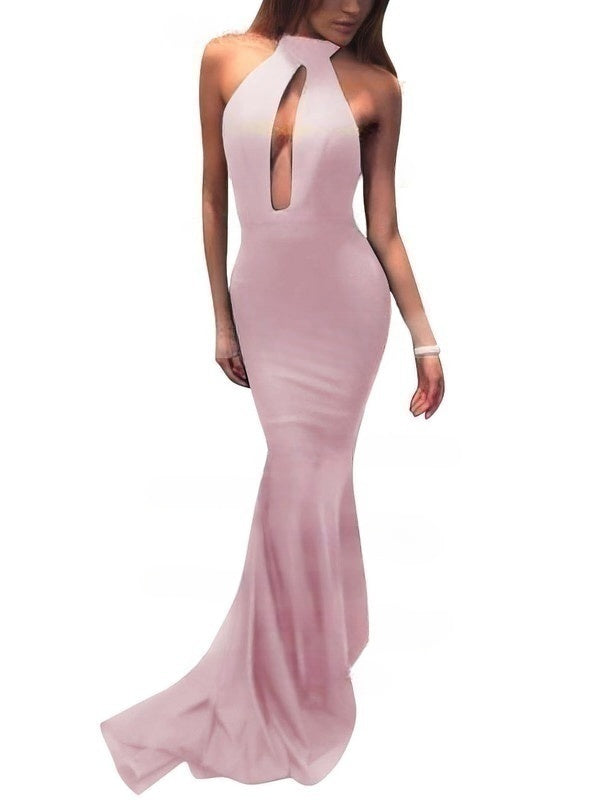 Look Flawless in Trumpet/Mermaid Halter Silk-like Satin Sweep Train Prom Dresses