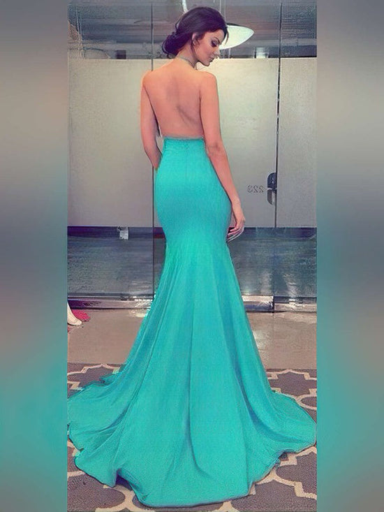 Gorgeous Trumpet/Mermaid Halter Silk-like Satin Sweep Train Prom Dresses