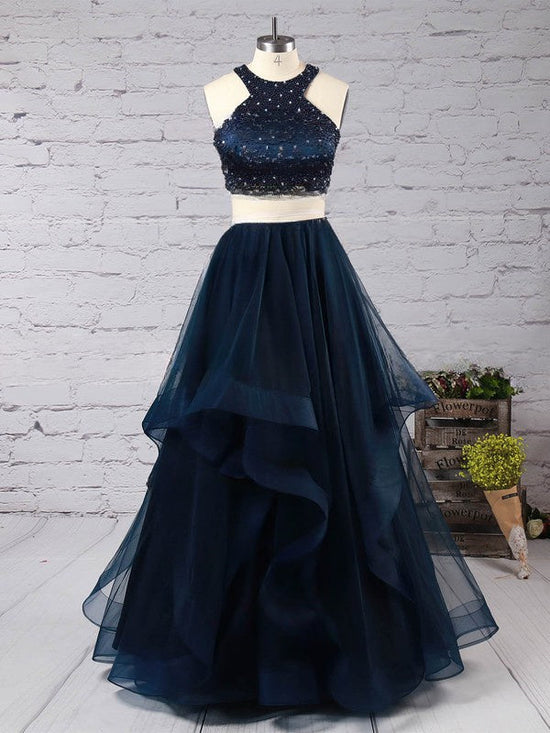 Crystal Detailing Ball Gown Prom Dress - Scoop Neck Tulle Floor-length