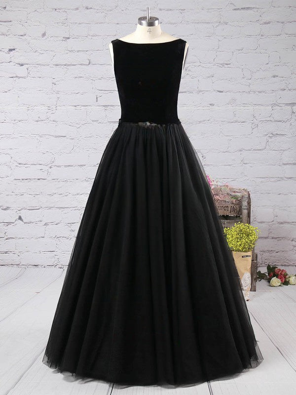 Scoop Neck Tulle Velvet Ball Gown Prom Dress with Sashes / Ribbons