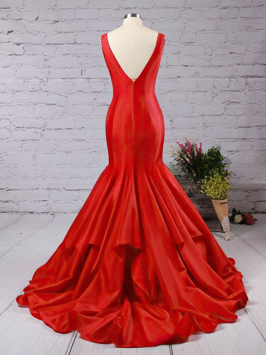 Elegant Trumpet/Mermaid V-neck Taffeta Sweep Train Prom Dresses