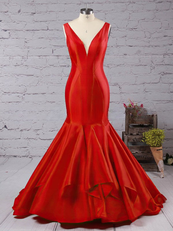 Elegant Trumpet/Mermaid V-neck Taffeta Sweep Train Prom Dresses