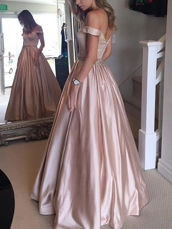 Stunning Satin Ball Gown for Prom - Off-the-shoulder Beading Detail