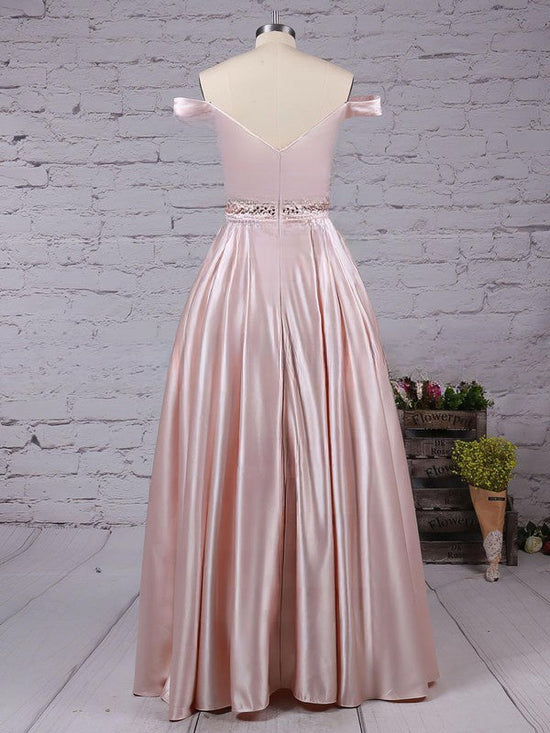 Stunning Satin Ball Gown for Prom - Off-the-shoulder Beading Detail