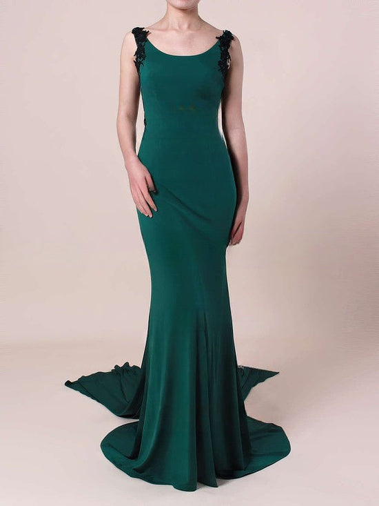 Elegant Appliques Lace Prom Dresses with Trumpet/Mermaid Square Neckline and Sweep Train