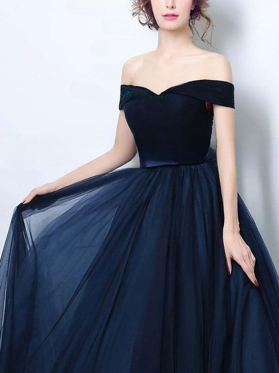 Princess Prom Dresses with Off-the-shoulder Tulle & Sashes / Ribbons