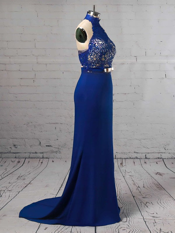 Lace Prom Dress with Sheath/Column Halter and Sweep Train