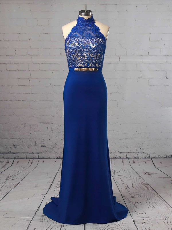 Lace Prom Dress with Sheath/Column Halter and Sweep Train
