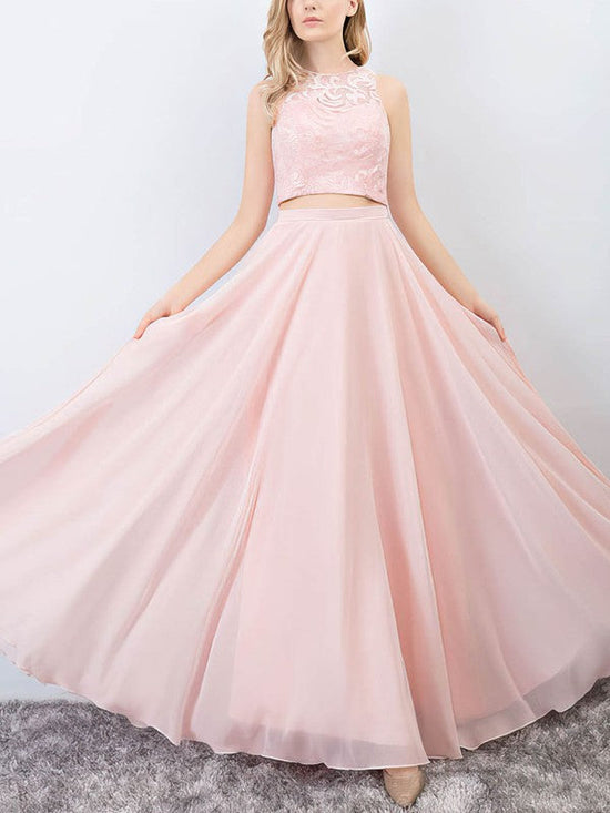 A-line Prom Dress with Lace Chiffon and Pockets