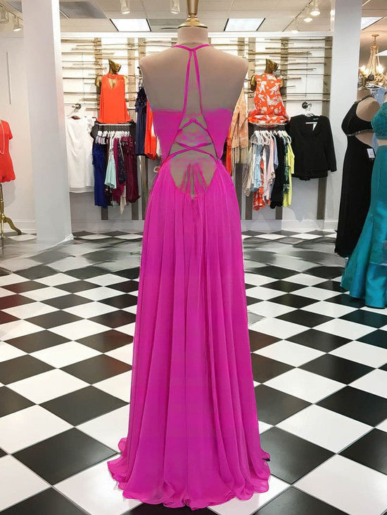 A-line V-neck Chiffon Floor-length Ruffles Prom Dresses