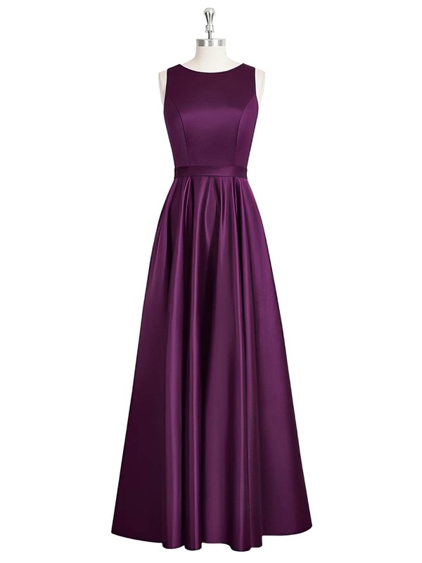 A-line Scoop Neck Satin Prom Dress with Sashes/Ribbons