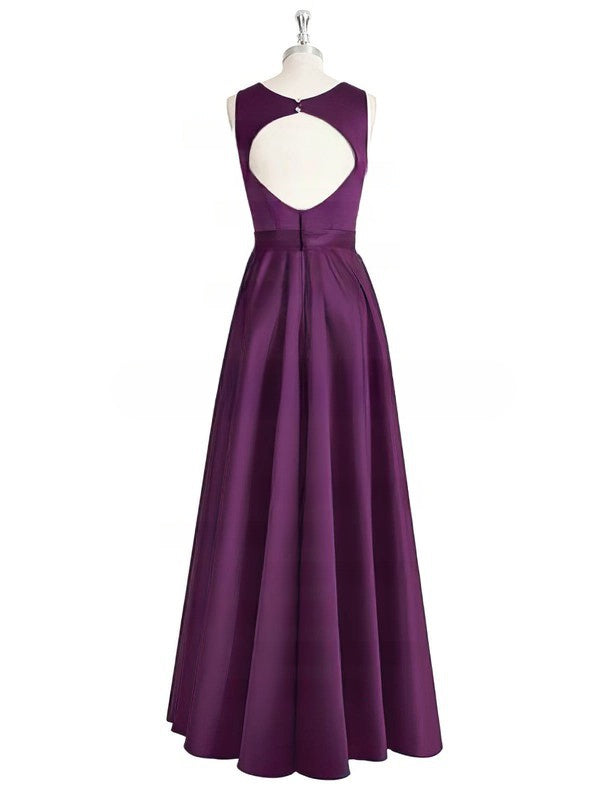 A-line Scoop Neck Satin Prom Dress with Sashes/Ribbons