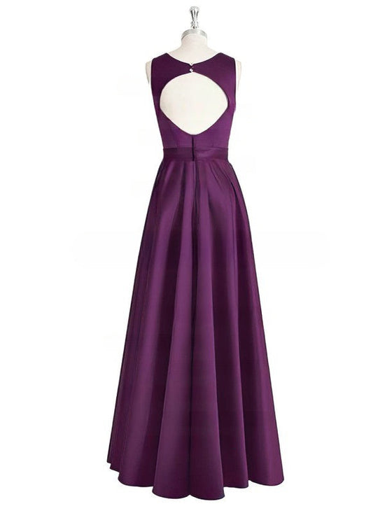 A-line Scoop Neck Satin Prom Dress with Sashes/Ribbons