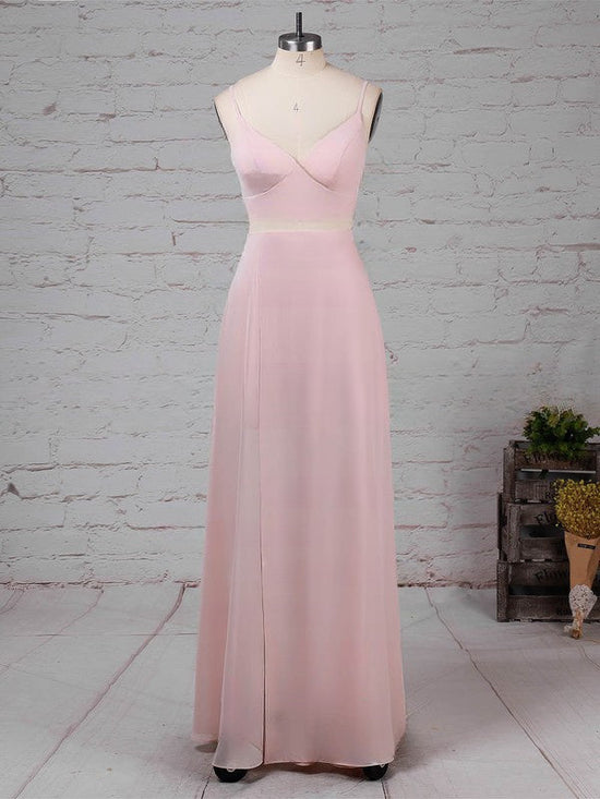 V-neck Chiffon Prom Dresses with Sheath/Column and Split Front for Floor-length