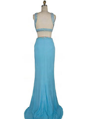Stylish Beading Prom Dresses with Sheath/Column Scoop Neck Jersey Sweep Train